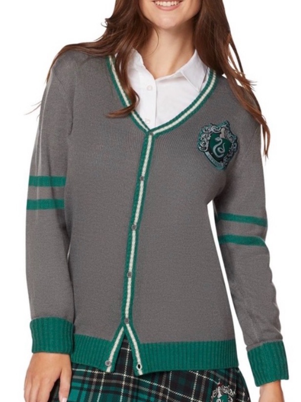 Wizarding World Harry Potter Slytherin Knitted Button Cardigan M Gray Green Goth